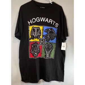Harry Potter Hogwarts Houses T Shirt Sz M Black T-Shirt Short Sleeve Mens‎ NEW